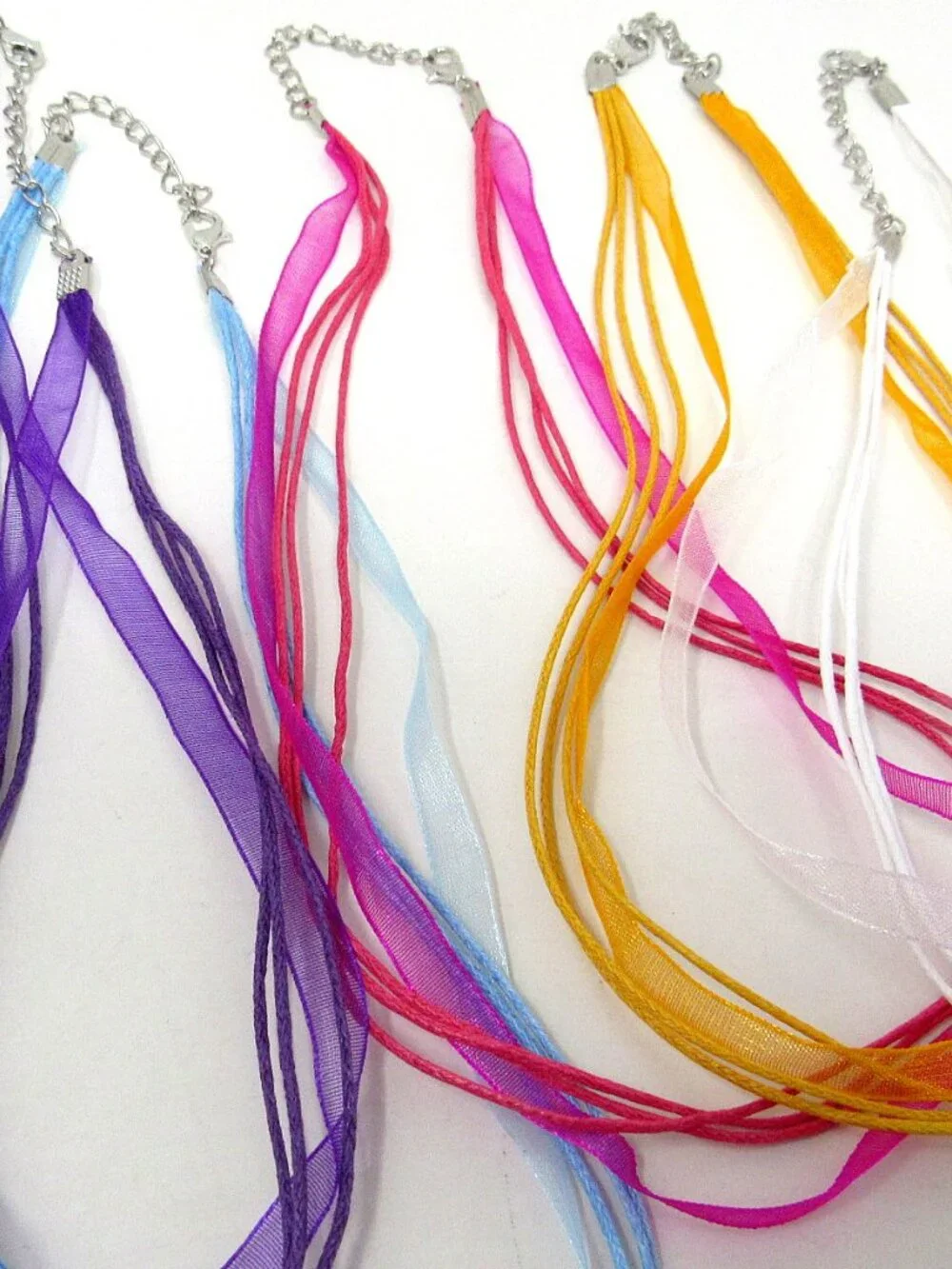 10 Ribbon Necklaces Assorted Colors Choker Organza 3 Cords 18-20 inch Adjustable
